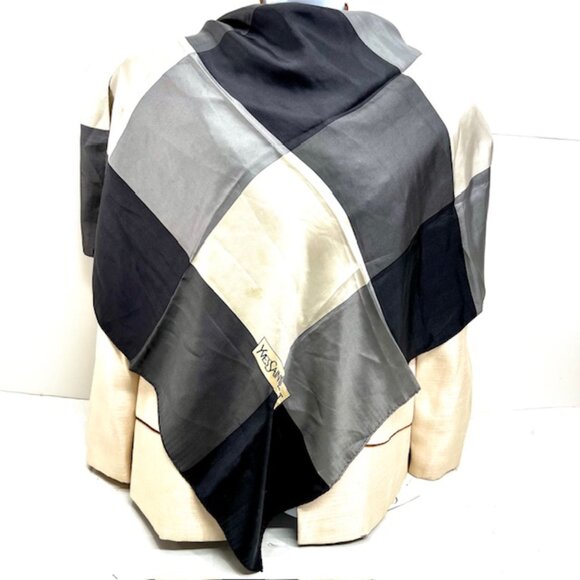 Vintage Yves Saint Laurent YSL scarf made of 100% silk satin  31"Gray black (25 - Picture 1 of 10